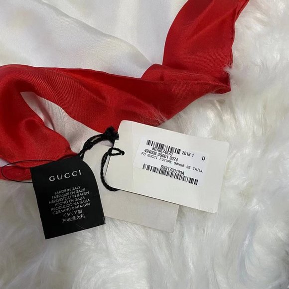 Gucci White and Red Silk Future Logo Scarf - Picture 6 of 7